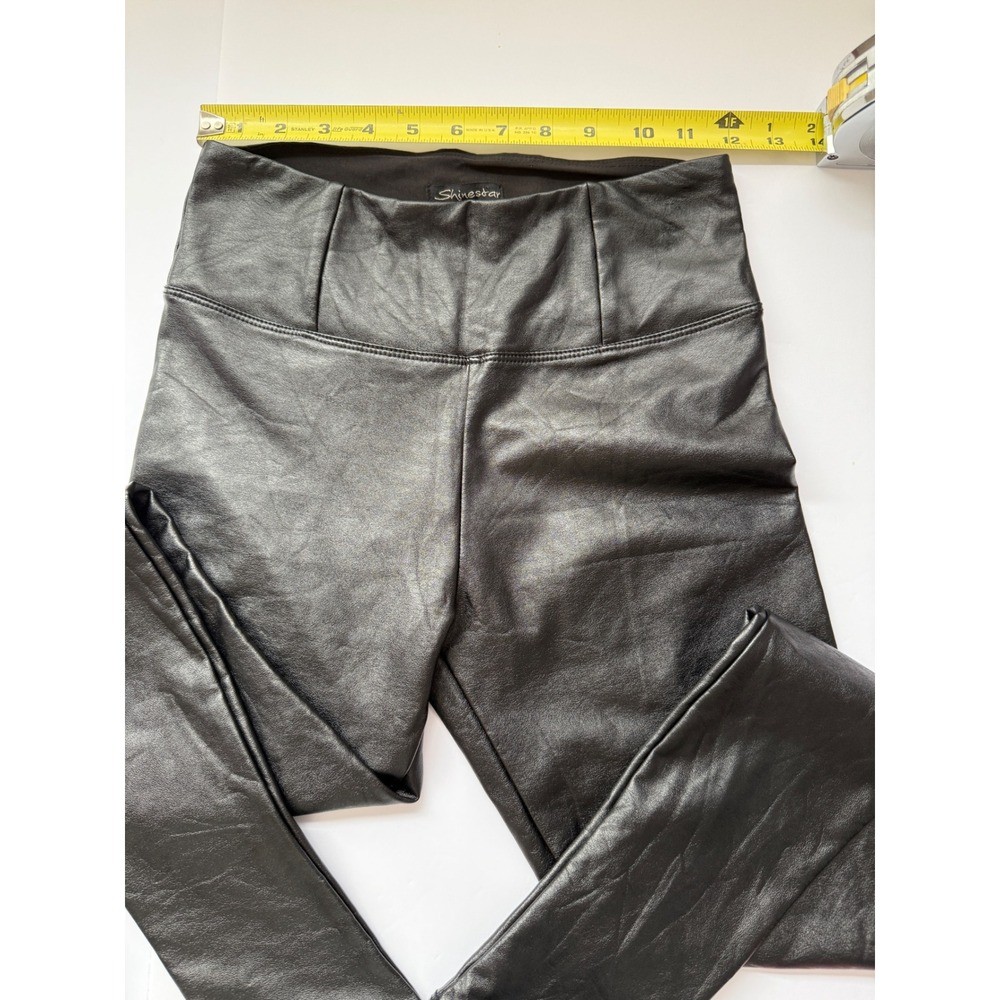 Faux Leather High Waisted Leggings Black Textured Slim Fit 25 waist Goth Party - Picture 2 of 7